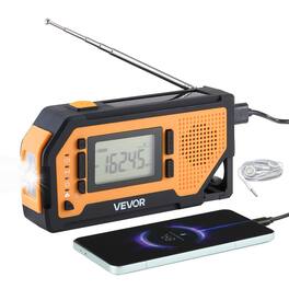 VEVOR - Emergency Weather Radio, 2000mAh Battery, FM/AM/WB/NOAA Alert Solar Hand Crank Emergency Radio, with USB Charging Cable - Orange + Black