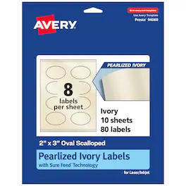 Avery - Pearlized Ivory Oval Scalloped Labels, 2" x 3", 80ct - White