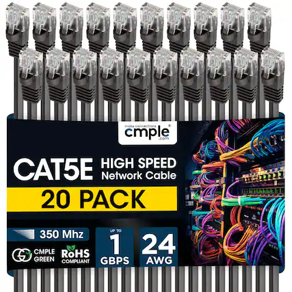 make connections cmple.com HIGH SPEED CAT5E Network Cable 20 PACK UP TO 350 Mhz CMPLE RoHS 1 24 S GREEN COMPLIANT GBPS AWG