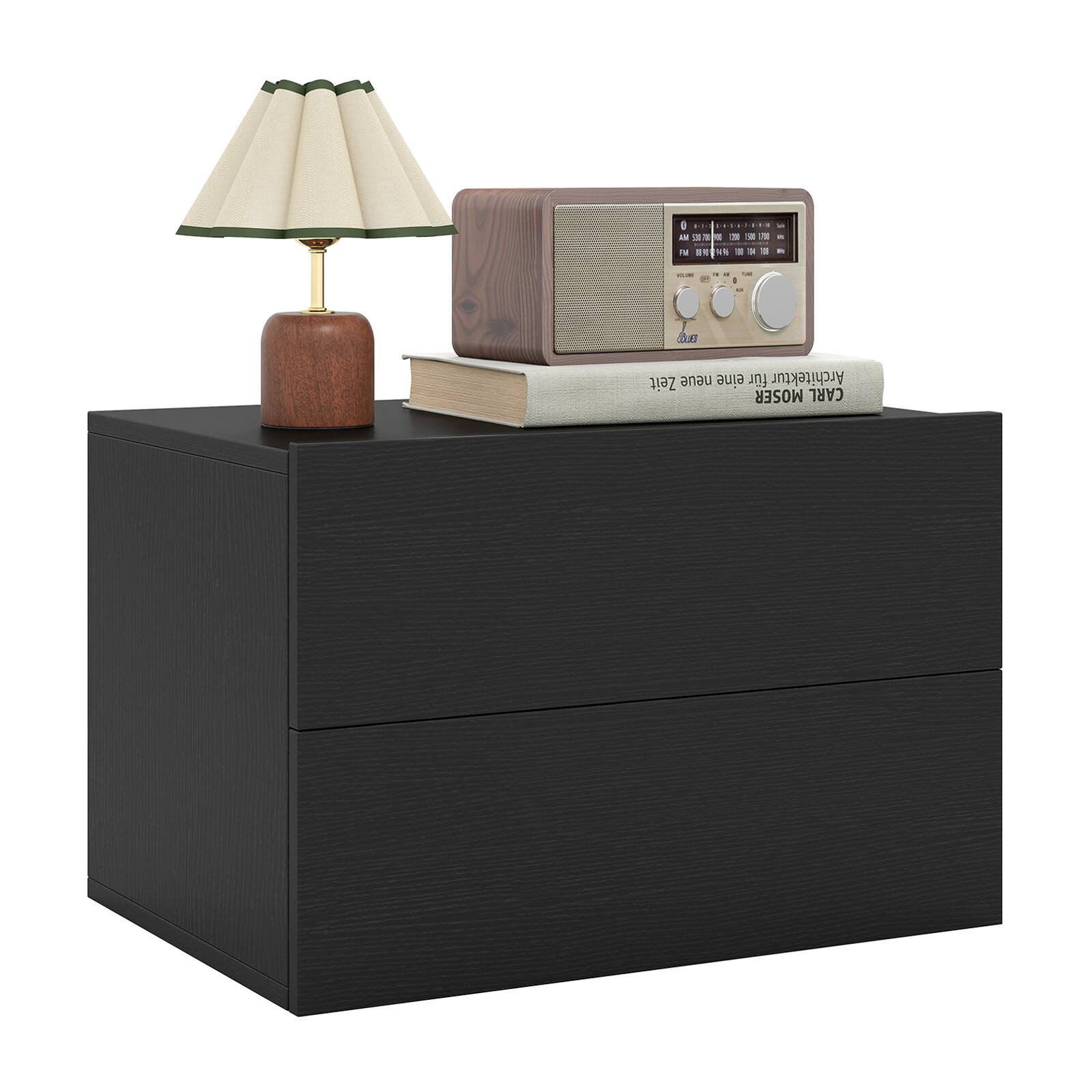Costway - 1 PCS Modern Floating Nightstand, Wall Mounted Bedside Table with 2 Storage Drawers - Black