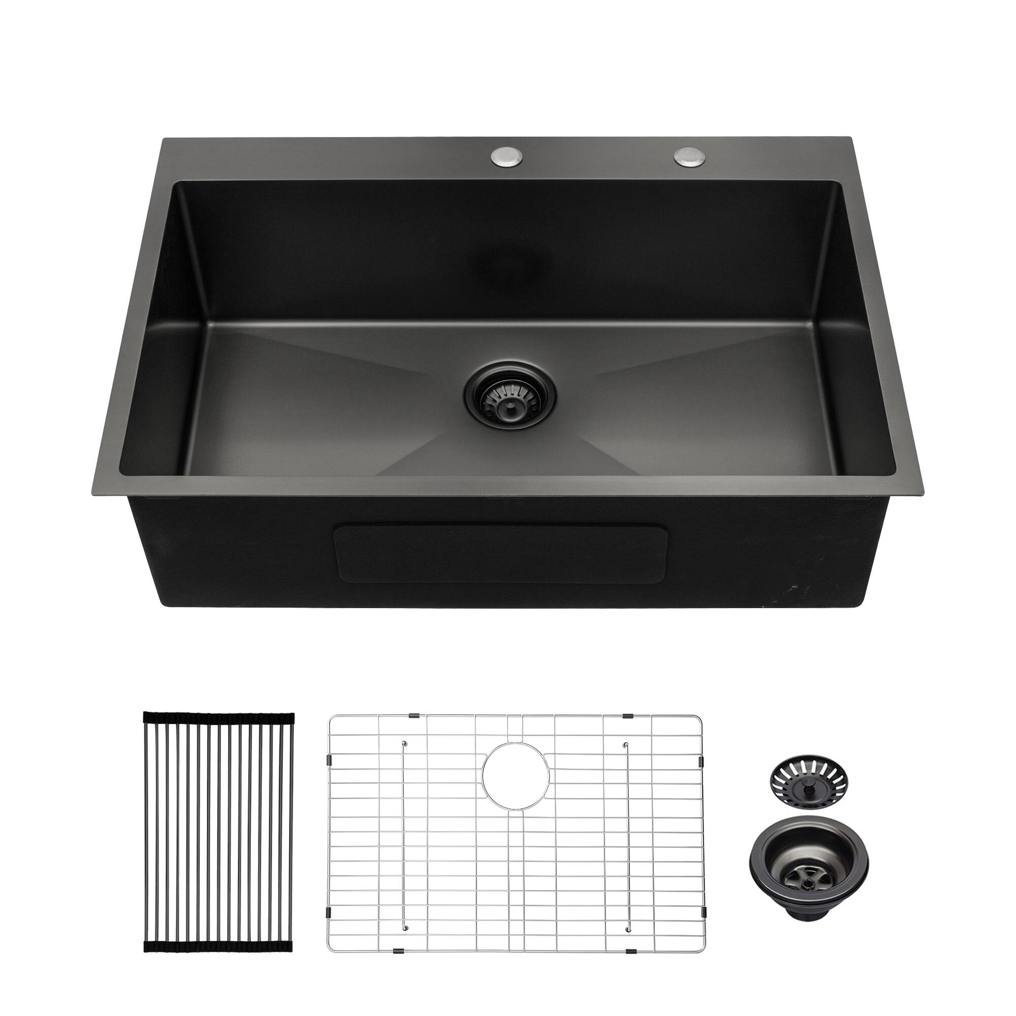Front. Siljoy - 33x22x10"Drop-in Single Bowl Stainless Steel Kitchen Sink - Matte Black.