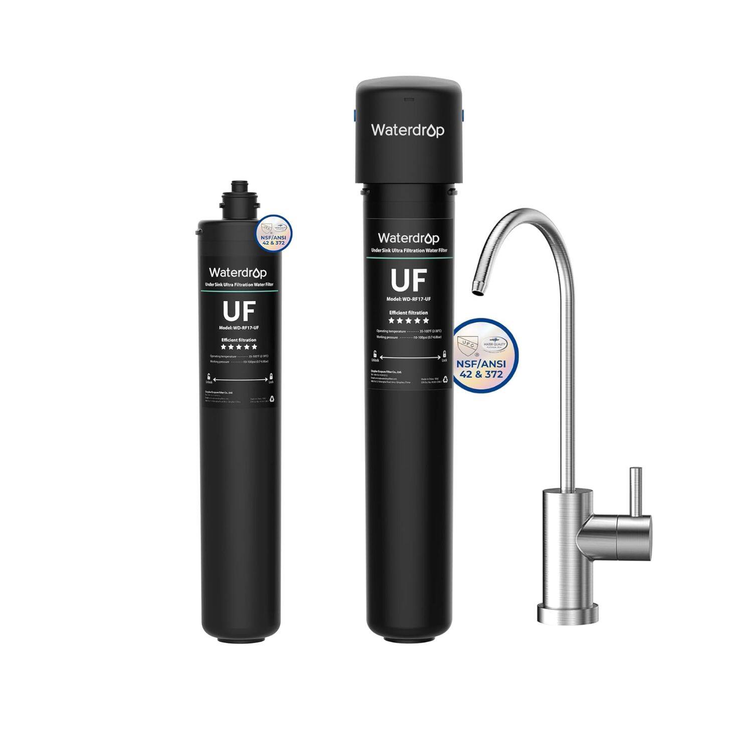 Waterdrop - 17UB Under Sink Water Filter, Under Sink Water Filtration System Extra WD-RF17-UF Replacement filter - Black