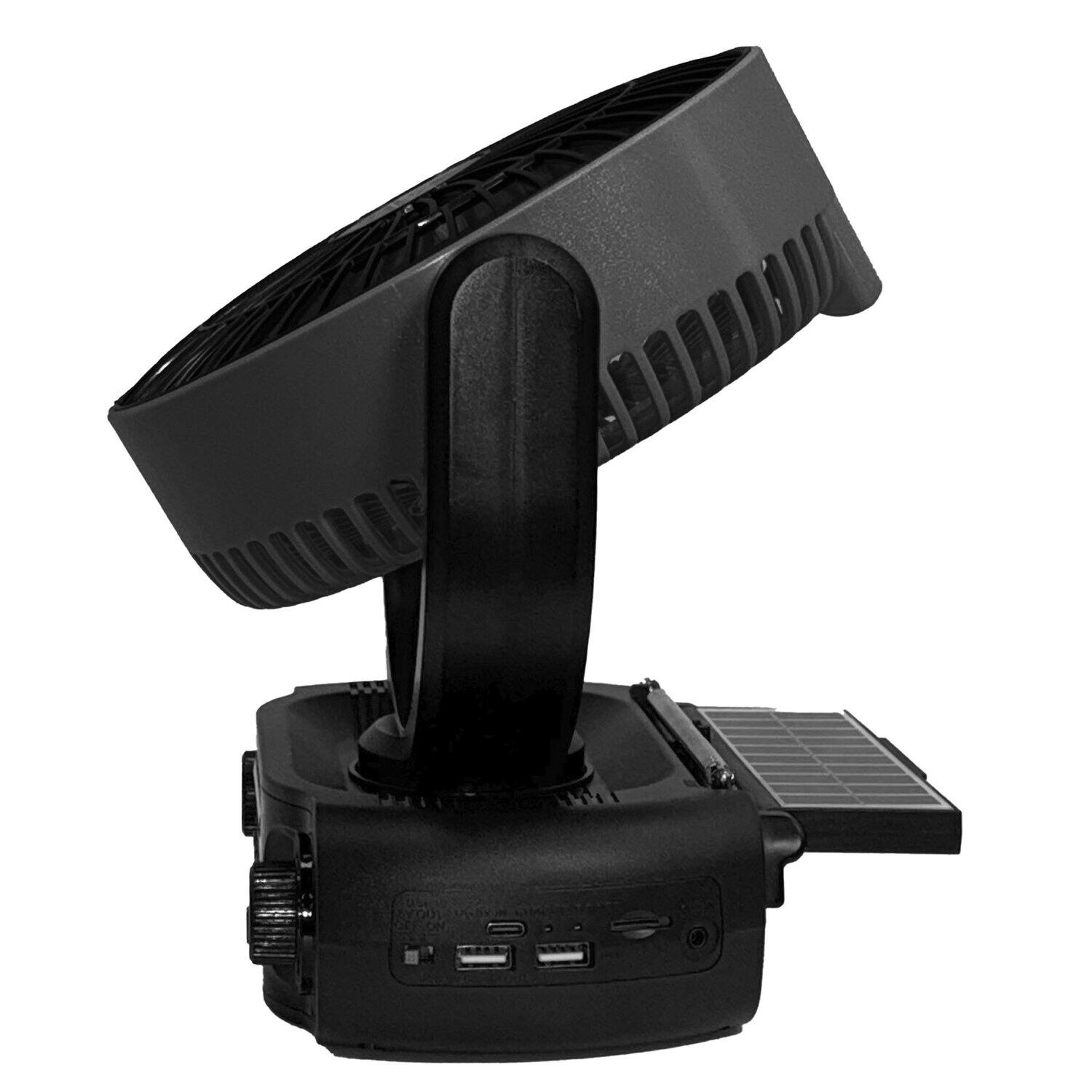 Airbro - Rechargeable 4-band Radio, Bluetooth Speaker, 3-speed Oscillating Fan, And Led Light With Solar Charging - Black