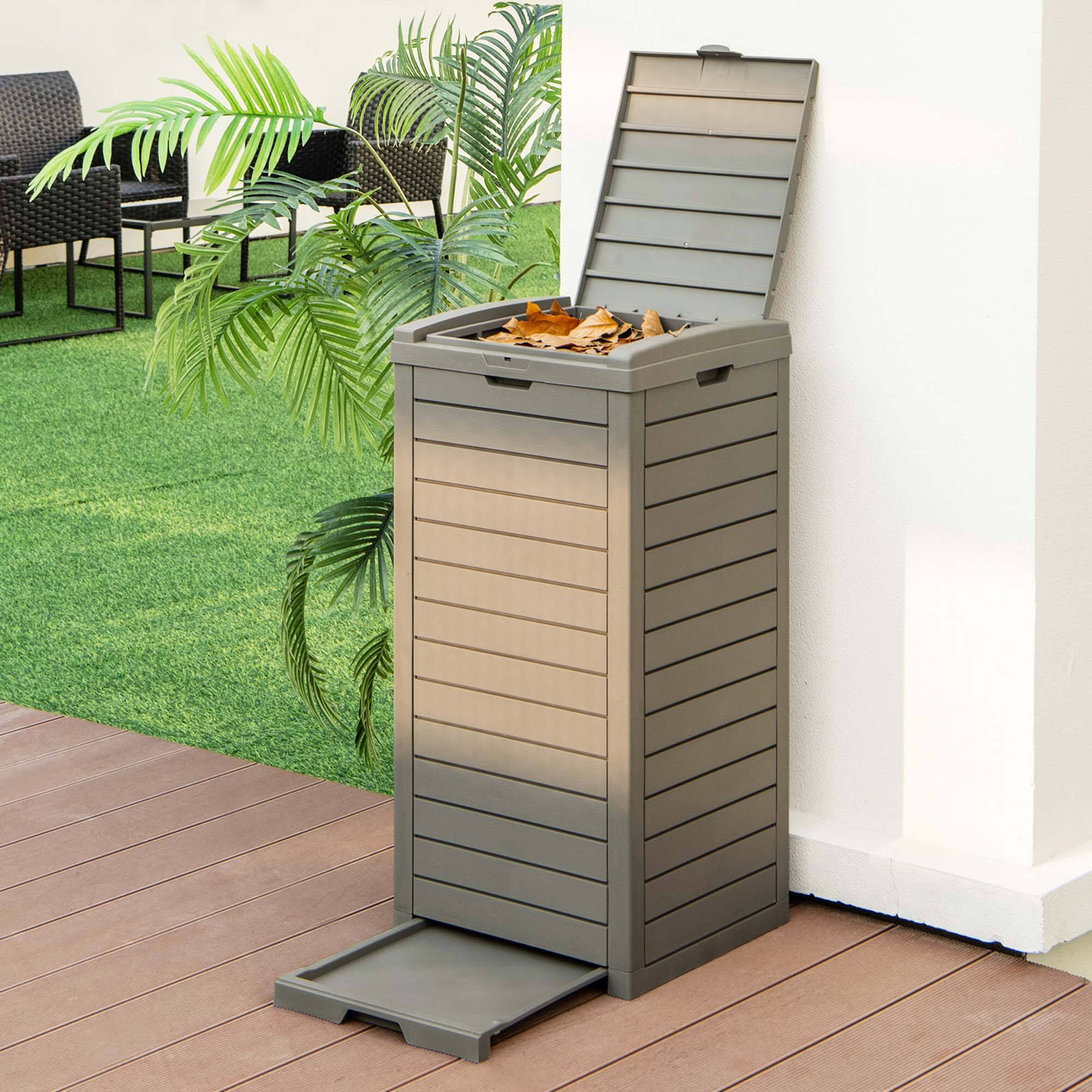 Alt View 2. Costway - Costway 2 PCS 31 Gallon Outdoor Trash Can Waste Bin with Dual Lid Pull-out Drawer Backyard - Coffee.
