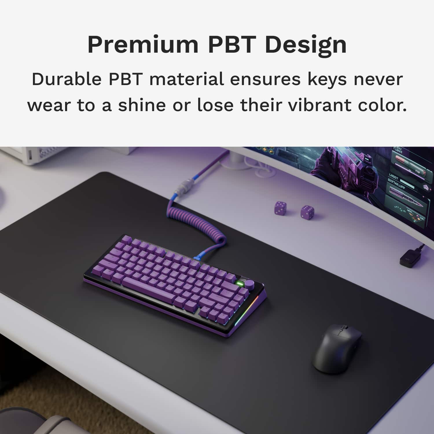 Premium PBT Design: Durable PBT material ensures keys never wear to a shine or lose their vibrant color.