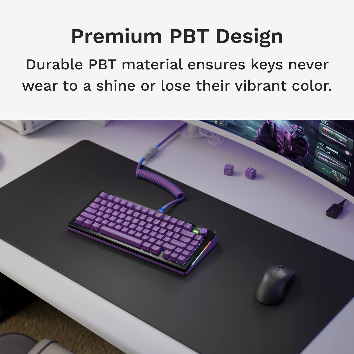 Premium PBT Design: Durable PBT material ensures keys never wear to a shine or lose their vibrant color.