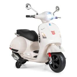 Costway - Licensed VESPA 12V Kids Electric Motorcycle with Music Horn Story Training Wheels - White