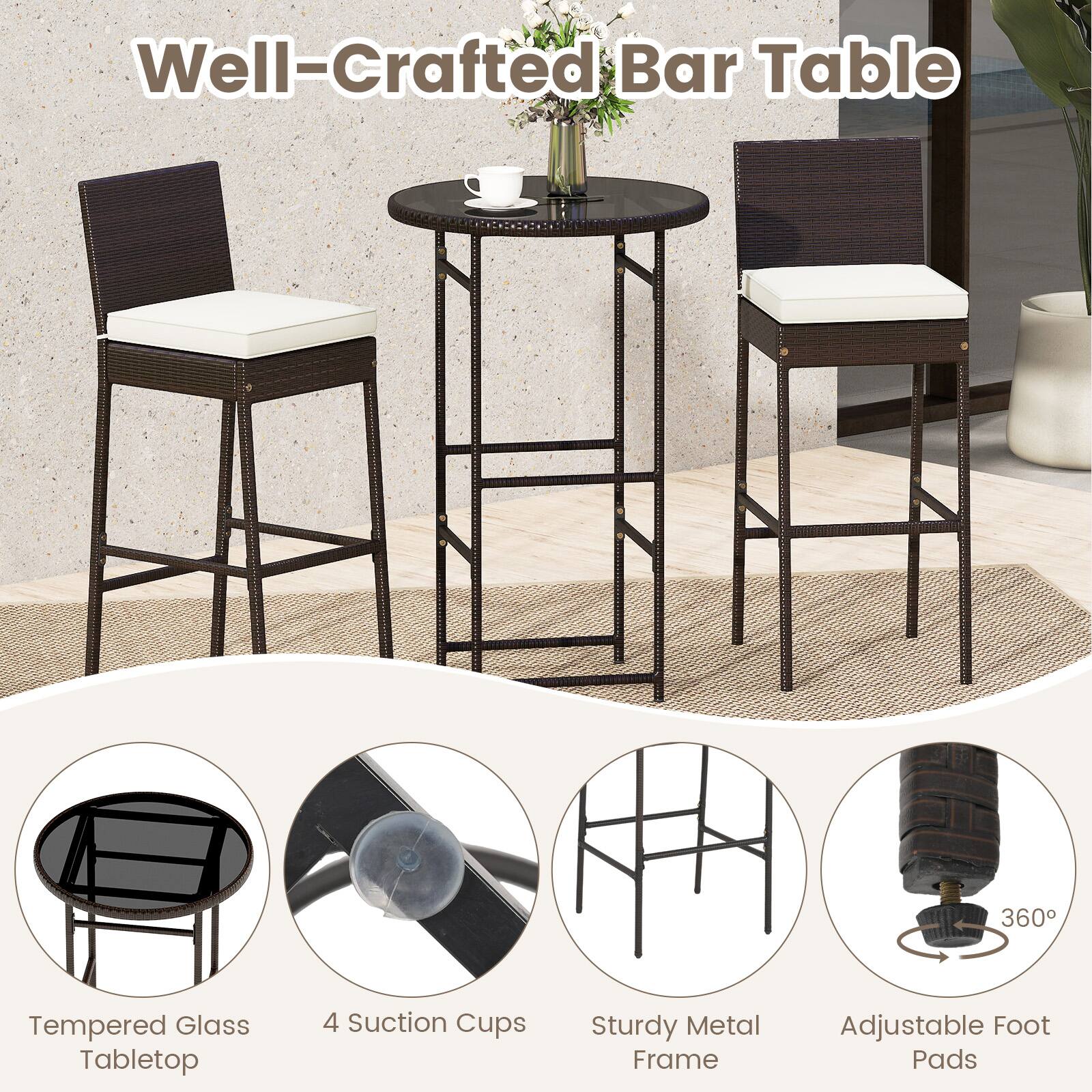 Well-Crafted Bar Table

- Tempered Glass Tabletop
- 4 Suction Cups
- Sturdy Metal Frame
- Adjustable Foot Pads