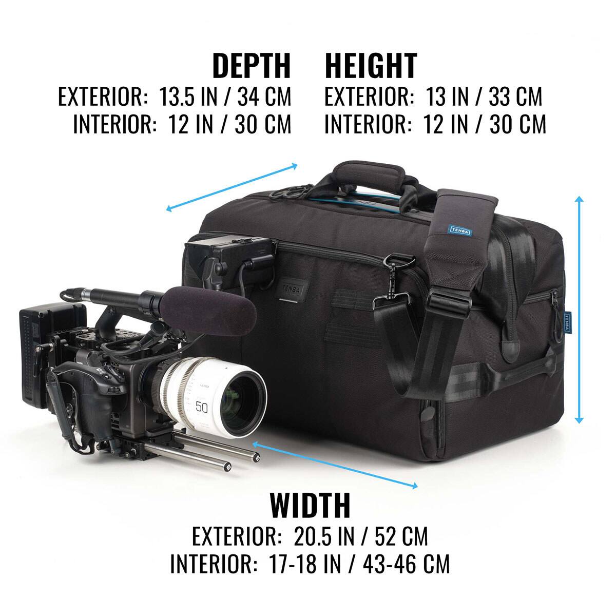 DEPTH  
EXTERIOR: 13.5 IN / 34 CM  
INTERIOR: 12 IN / 30 CM  

HEIGHT  
EXTERIOR: 13 IN / 33 CM  
INTERIOR: 12 IN / 30 CM  

WIDTH  
EXTERIOR: 20.5 IN / 52 CM  
INTERIOR: 17-18 IN / 43-46 CM