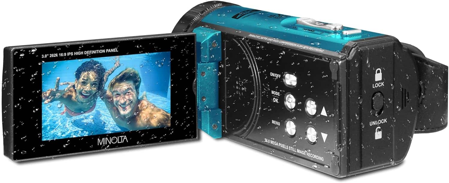 Minolta MN4K300WP 4K Ultra HD / 56 MP Waterproof Camcorder Blue