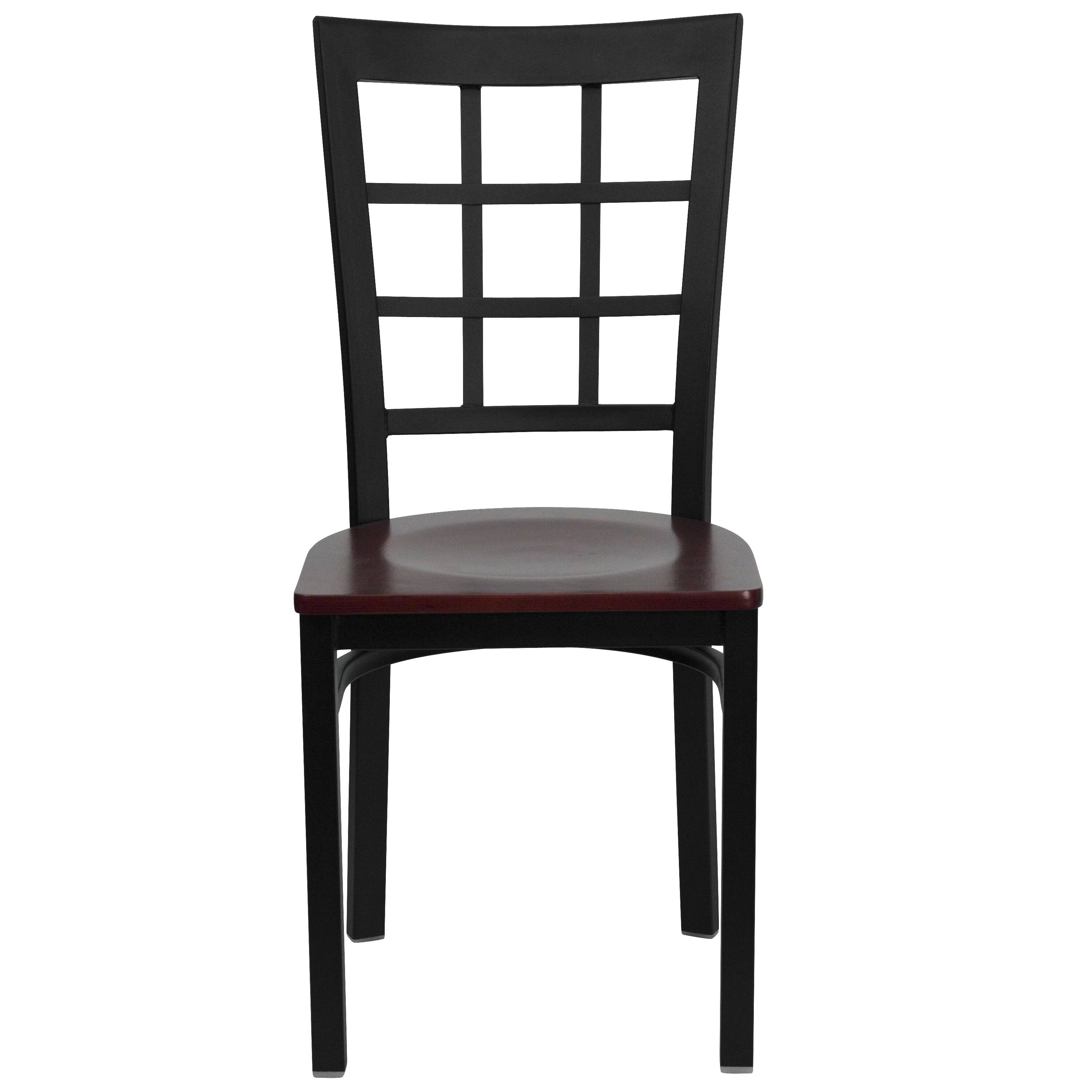 Alt View 5. Emma + Oliver - Window Back Metal Restaurant Dining Chair - Mahogany Wood Seat/Black Metal Frame.