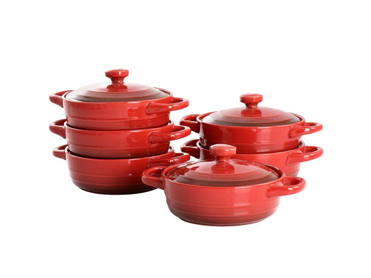 Front. Crockpot - Crockpot Appleton 6 Piece 10 Ounce Stoneware Mini Casserole Set in Red with Lid - Red.