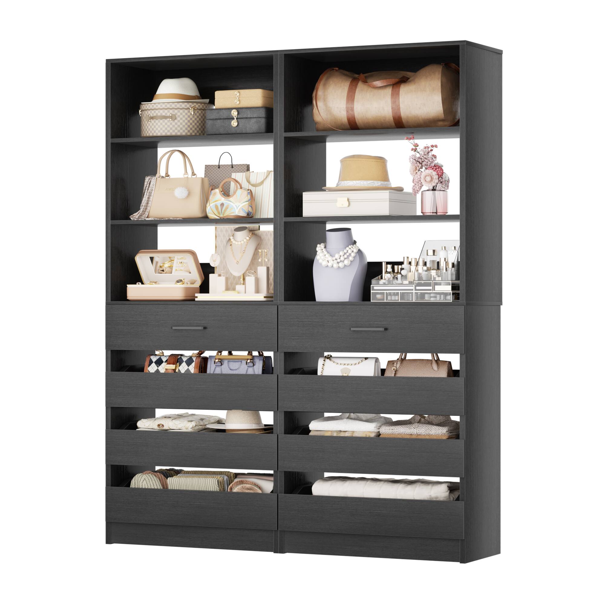 Alt View 3. Aheaplus - 2 Pack-Premium Wood Pantry Cabinet: 4 Drawers, 3 Shelves, Wall-Fit Design for Organized Kitchen Storage - Black.