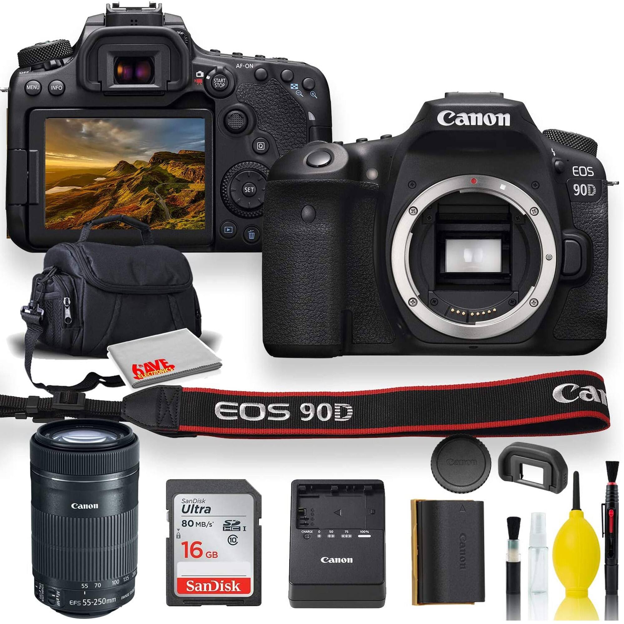 AF-ON MINU NFO SART 1P Canon 01 SET EOS 90D SAVE r EOS 90D Canon 100 2 55 70 EFS 55-250 3mm SanDisk Ultra 80 MB/s 10 16 GB SanDisk Canon

Canon EOS 90D
Canon EF-S 55-250mm f/4-5.6 IS STM
SanDisk Ultra 80MB/s 16GB SD Card
Canon LP-E6N Battery
Canon Camera Bag
Canon Strap
Canon Lens Hood
Canon Cleaning Kit
Canon USB Cable
Canon Lens Cap