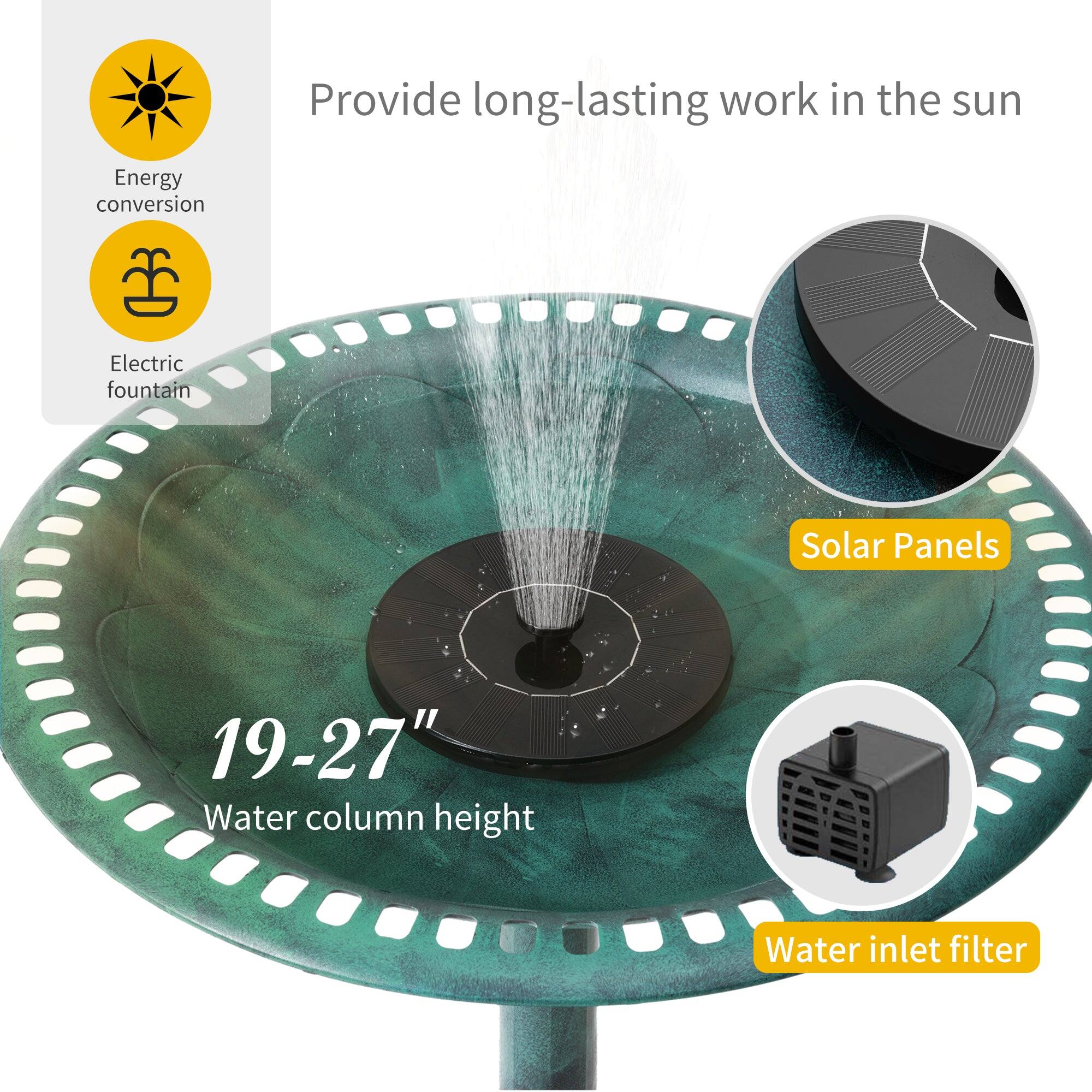 Provide long-lasting work in the sun

- Energy conversion
- Electric fountain
- Solar Panels
- 19-27" Water column height
- Water inlet filter