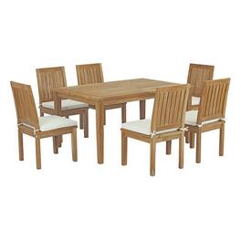 Modway - Marina 7-Piece Outdoor Teak Patio Dining Set - Natural White