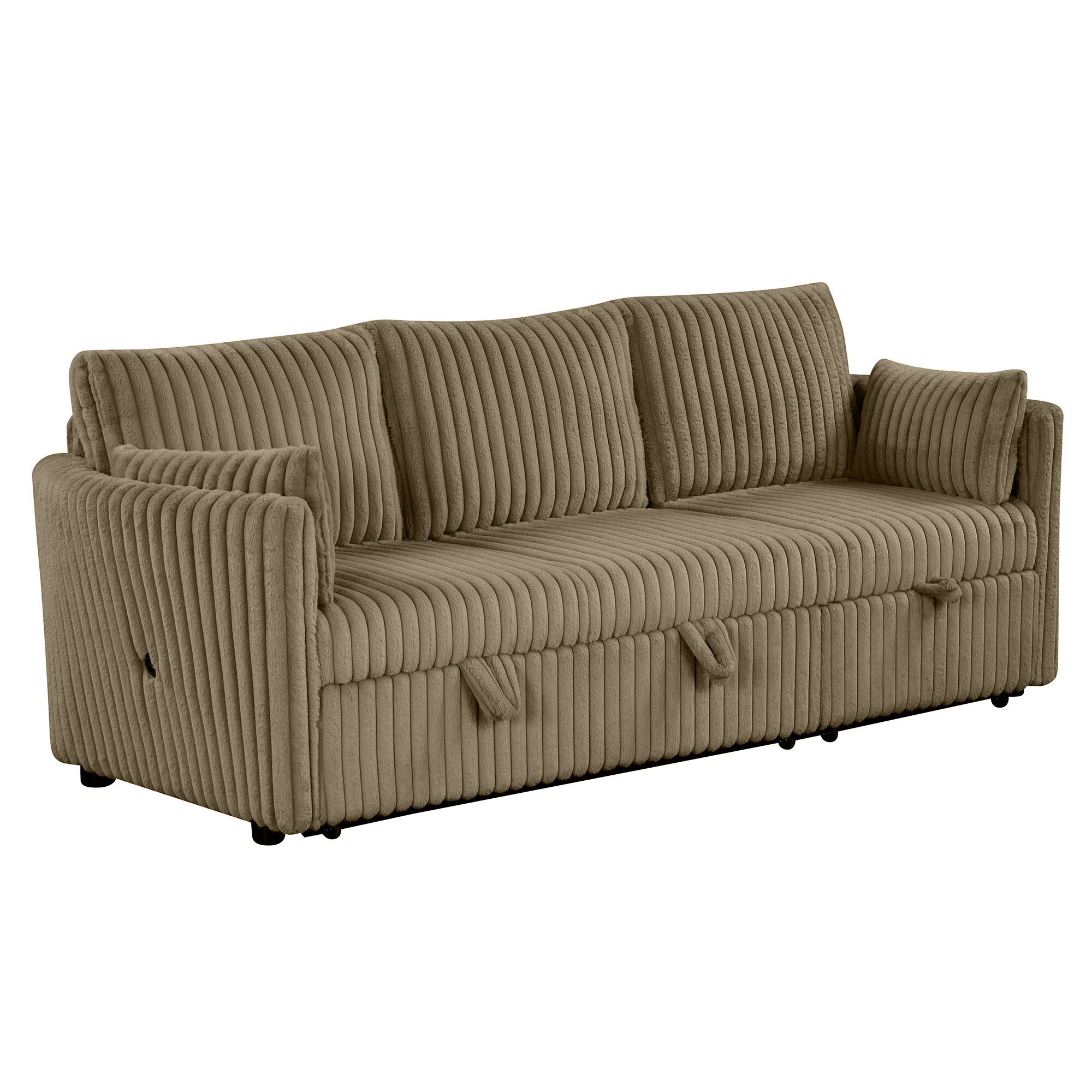 Alt View 2. Vaczon - Modern 3-Seater Sofa with USB Ports, Comfortable Sleeper Couch Includes 2 Pillows for Living Room Apartment - Dark khaki.