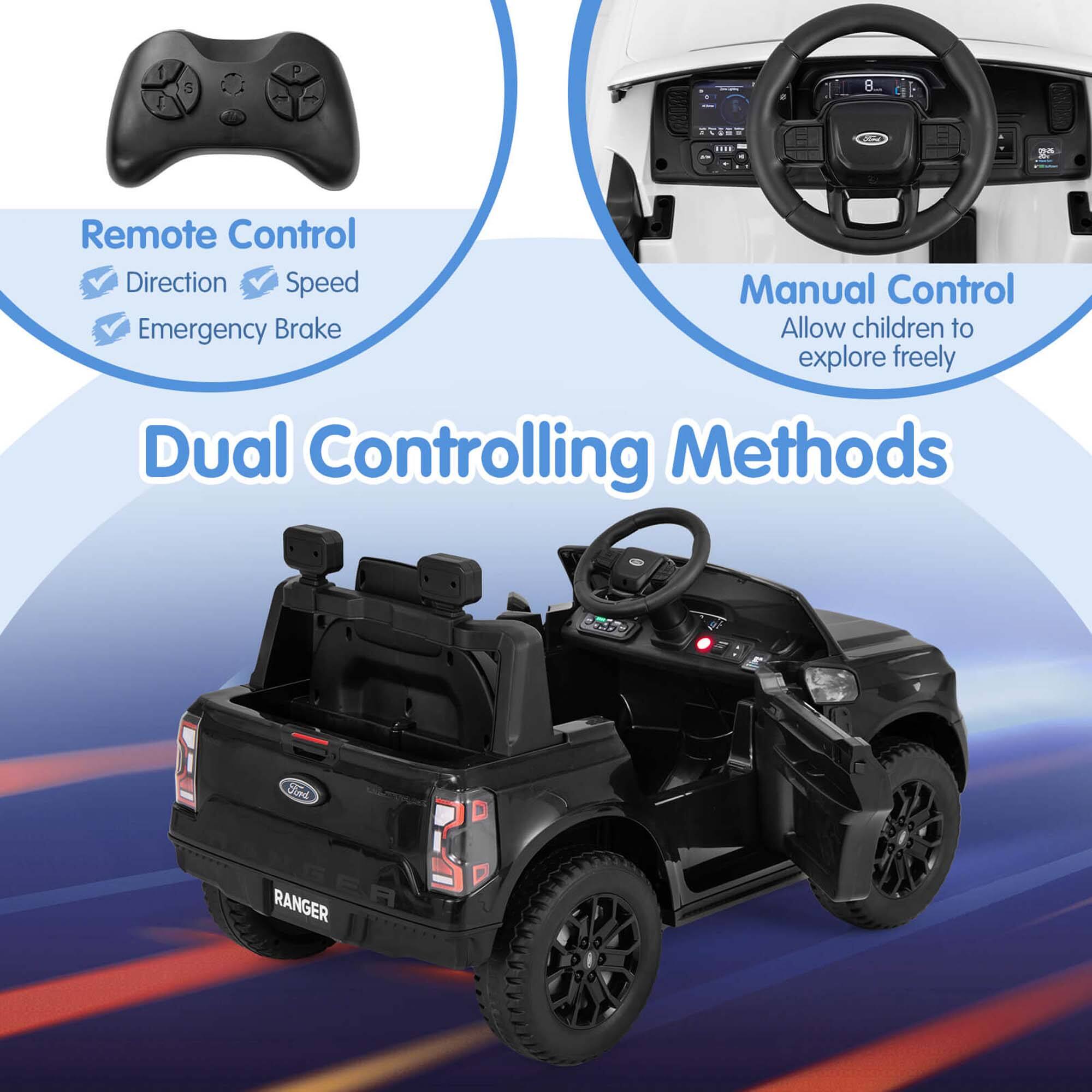 Remote Control  
- Direction  
- Speed  
- Emergency Brake  

Manual Control  
Allow children to explore freely  

Dual Controlling Methods  

Ford RANGER