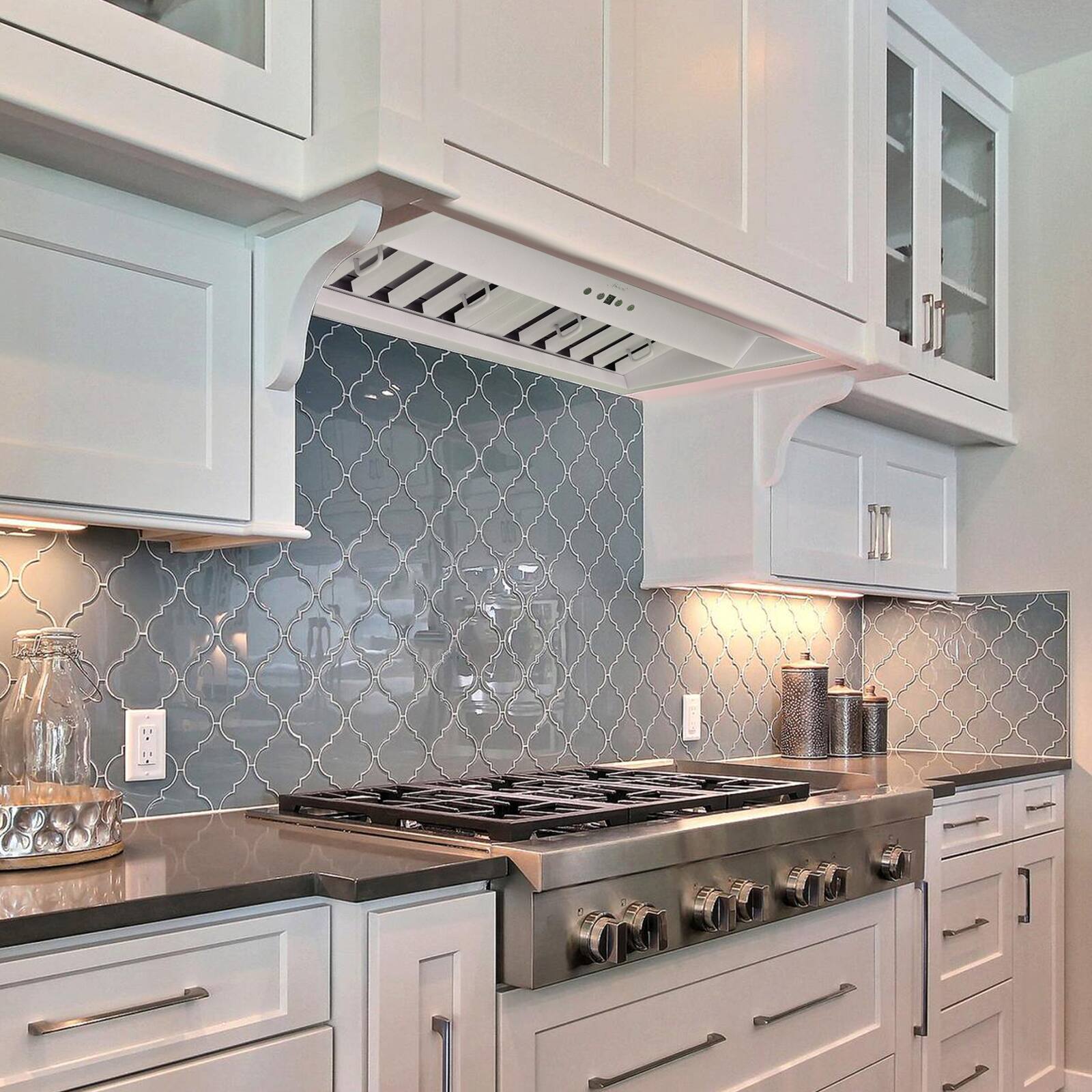 Alt View 8. Akicon - Akicon 30 inch Ducted 600-CFM Satin White Range Hood Insert - White.