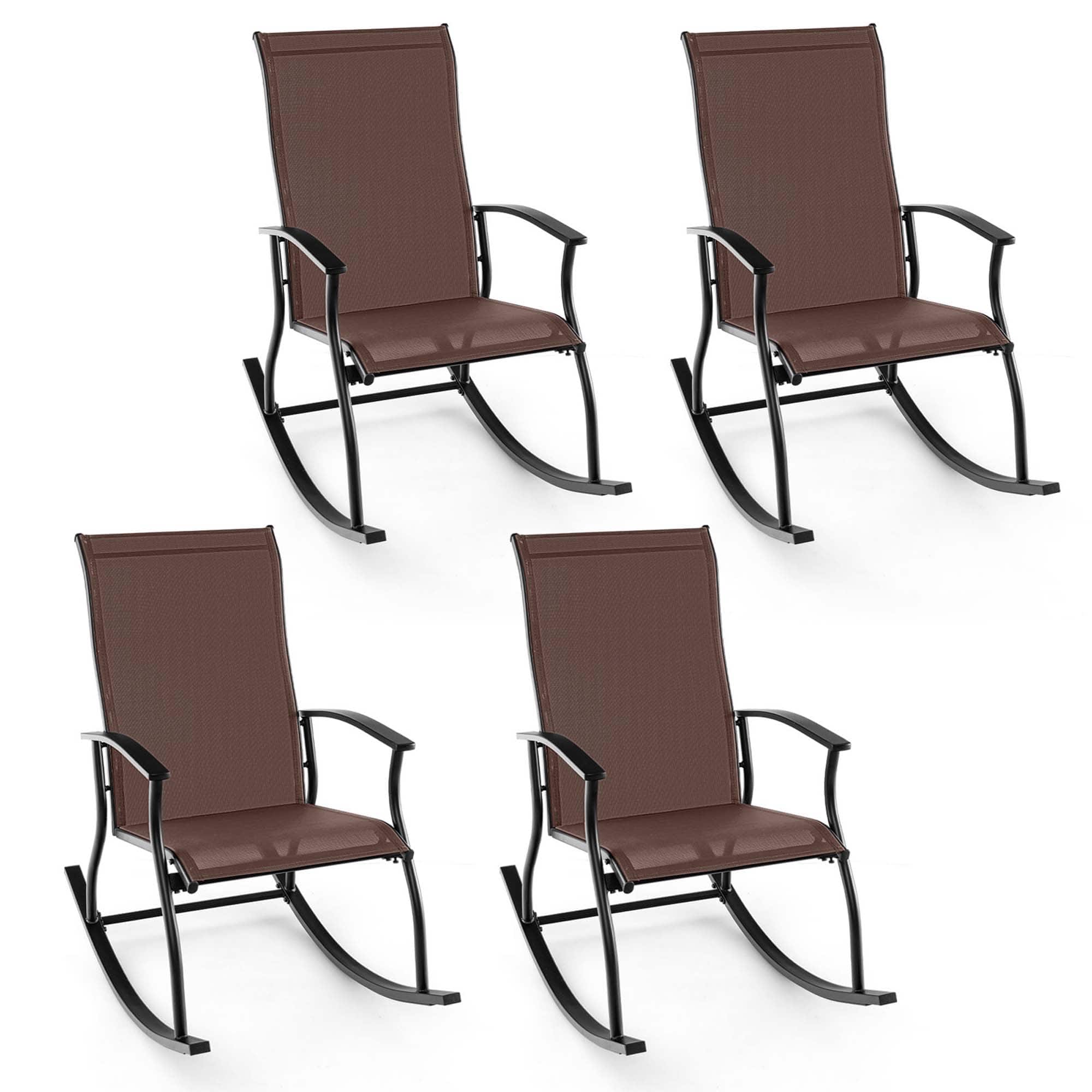 Gymax - Set of 4 Outdoor Rocking Chair Patio Rocker w/ Breathable Fabric Brown - Brown, Black