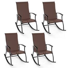 Costway - 4 PCS Outdoor Rocking Chairs with Breathable Backrest Smooth Safe Rocking Design - Brown