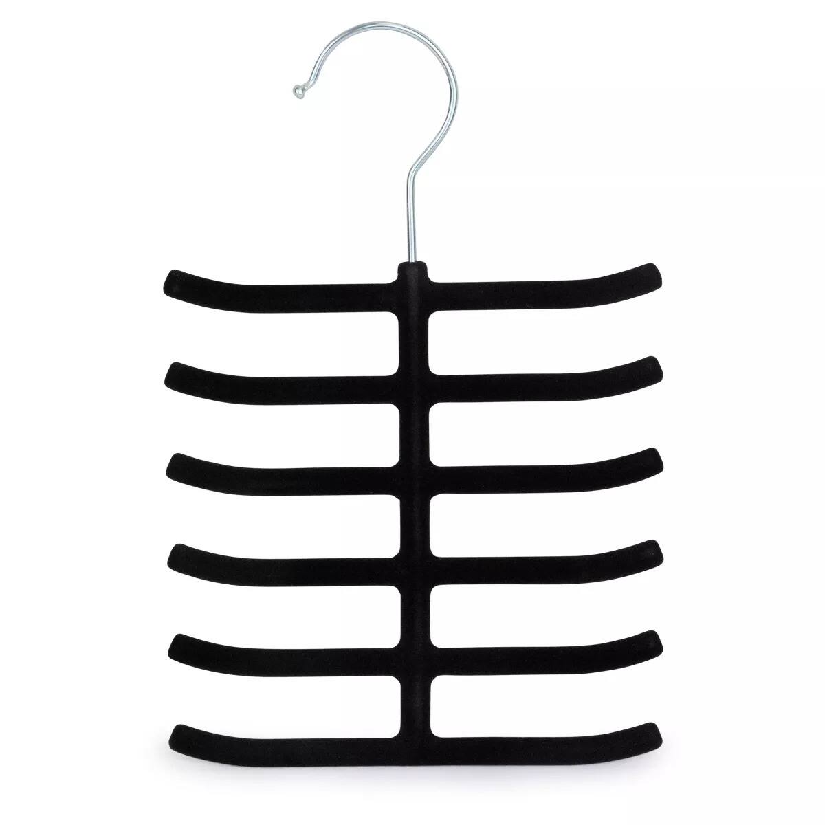Front. Elle Decor - Set of 3 Non-Slip Velvet Tie Hangers, Black - Holds Up to 12 Ties Per Hanger - Black.