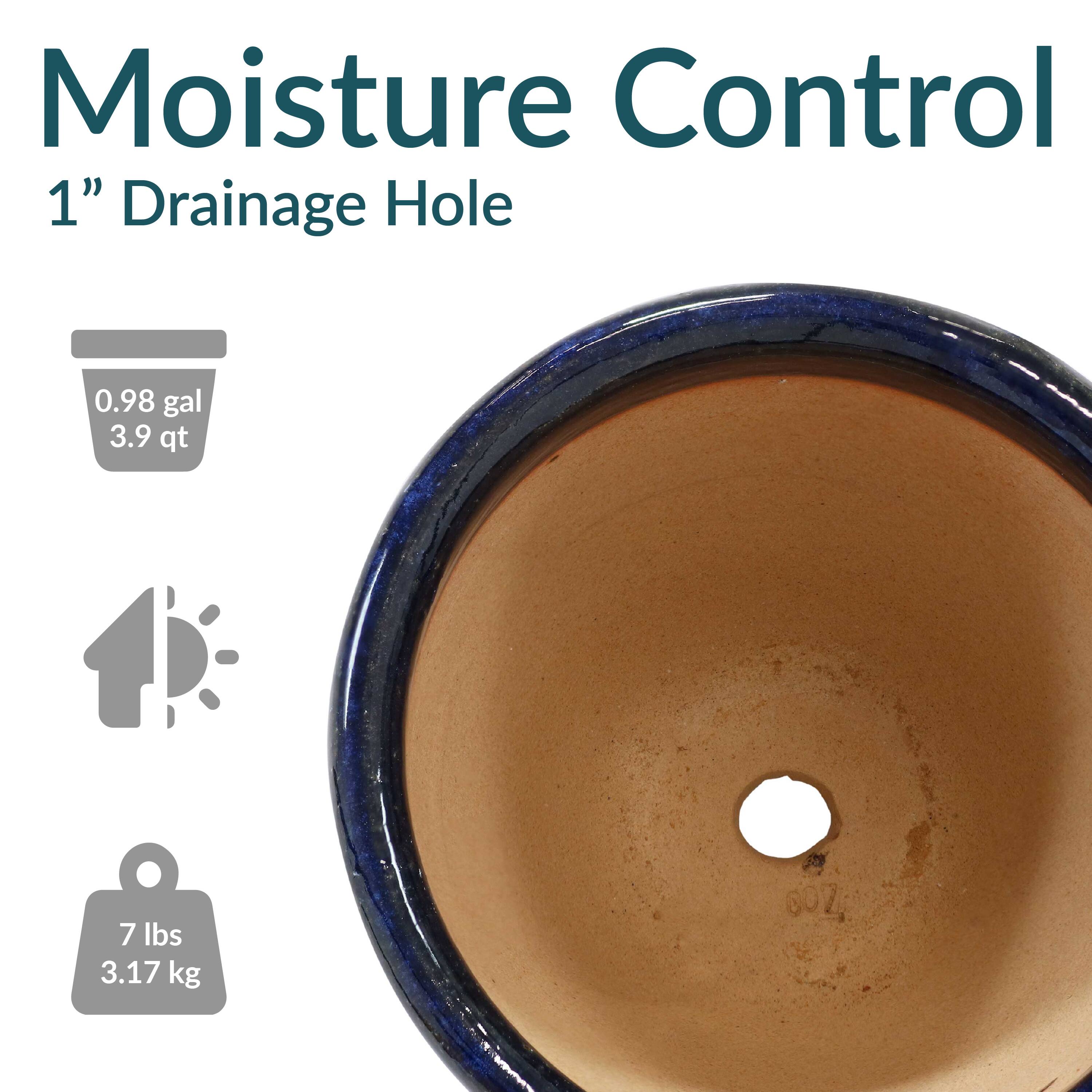 Moisture Control  
1" Drainage Hole  

0.98 gal  
3.9 qt  

7 lbs  
3.17 kg