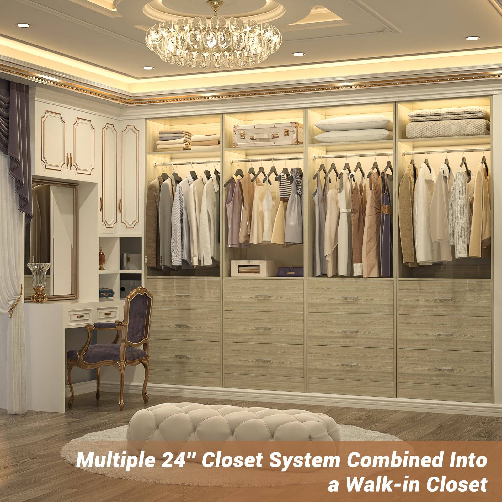 Multiple 24" Closet System Combined Into a Walk-in Closet