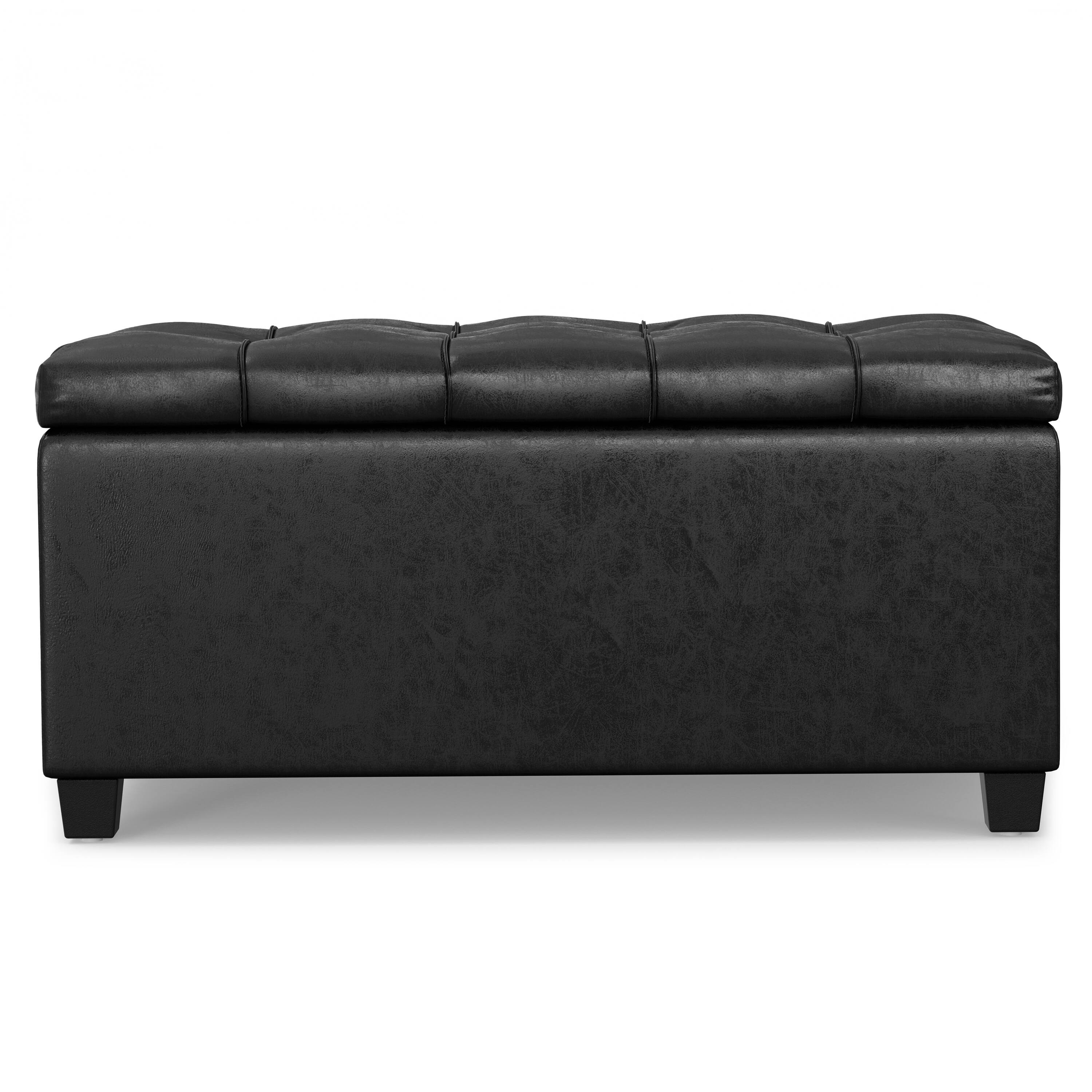 Left. Simpli Home - Sienna 33 inch Wide Storage Ottoman Bench in Distressed Black Vegan Leather - Distressed Black.