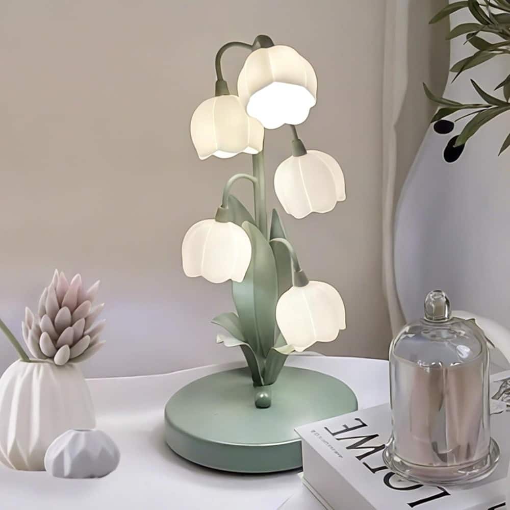 RTMB - Green Flower Lamp – 5 Lily of the Valley Lights, 3-Color Modes, Vintage Bedside Decor