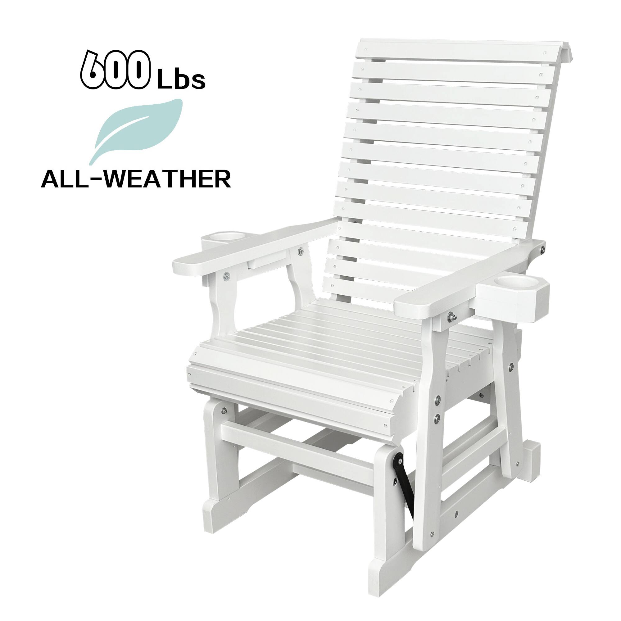 Left. Fortune Candy - Wooden Patio Glider w/High Back & Deep Contoured Seat, Solid Fir Wood, Heavy-Duty 600 lbs(1 Searter, 2 Pack) - White.