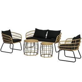 Outsunny - 5 Piece PE Rattan Outdoor Furniture Set with Cushioned Chairs & Loveseat Sofa, Patio Sectional Furniture Set - Black