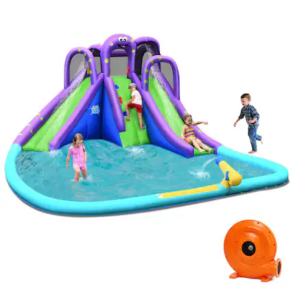 Front. Gymax - Gymax Inflatable Water Park Octopus Bounce House Dual Slide Climbing Wall W/ Blower - Multicolor.