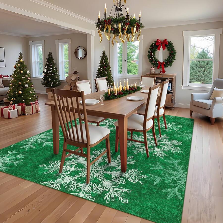 Jojoka 5x7ft Christmas Snowflakes Printed Area Rug Washable Non Slip ...