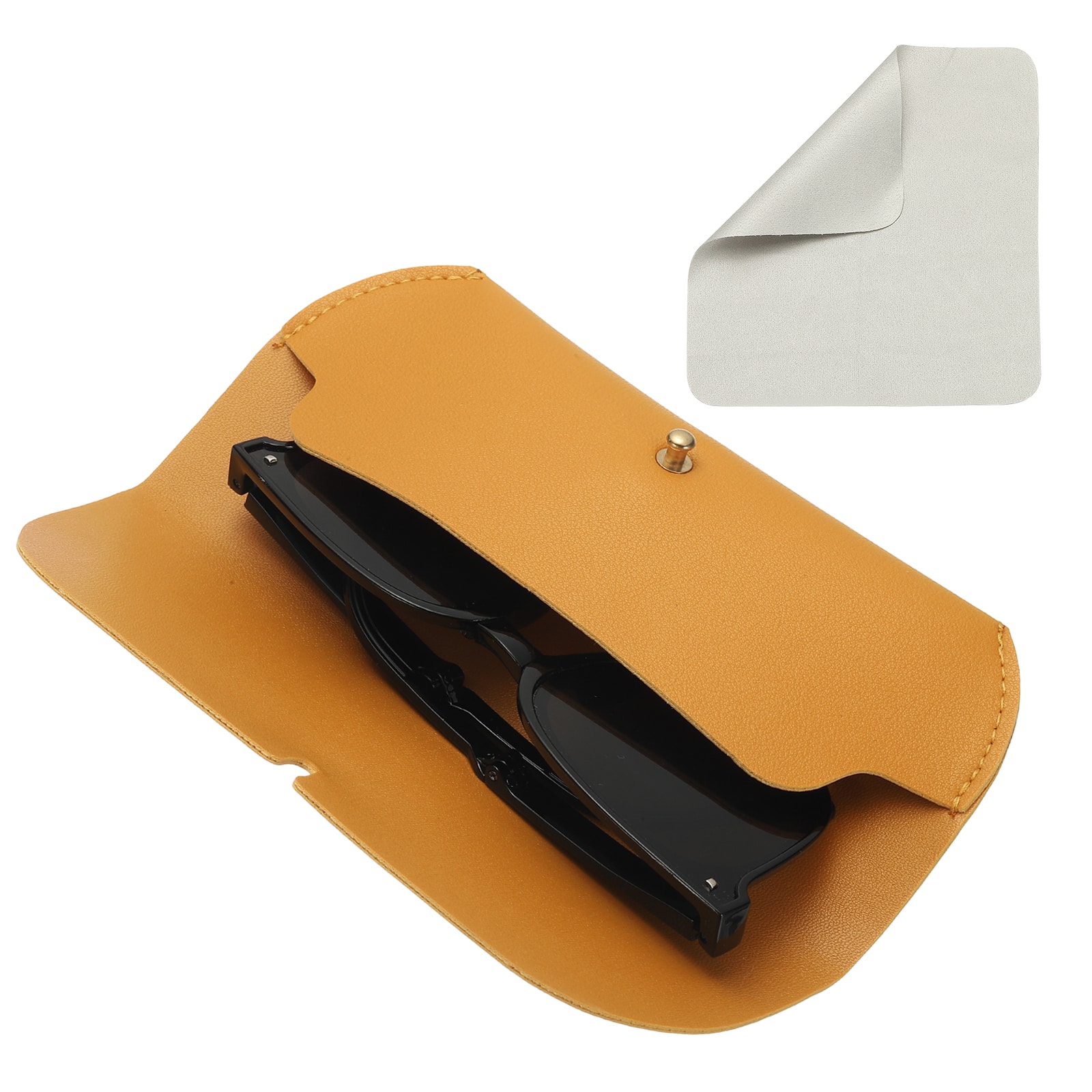 "Unique Bargains - Leather Eyeglass Case 7.1x1.2x2.9"" Portable Pouch with Strap & Cleaning Cloth - Yellow" price history on PriceWatchPro