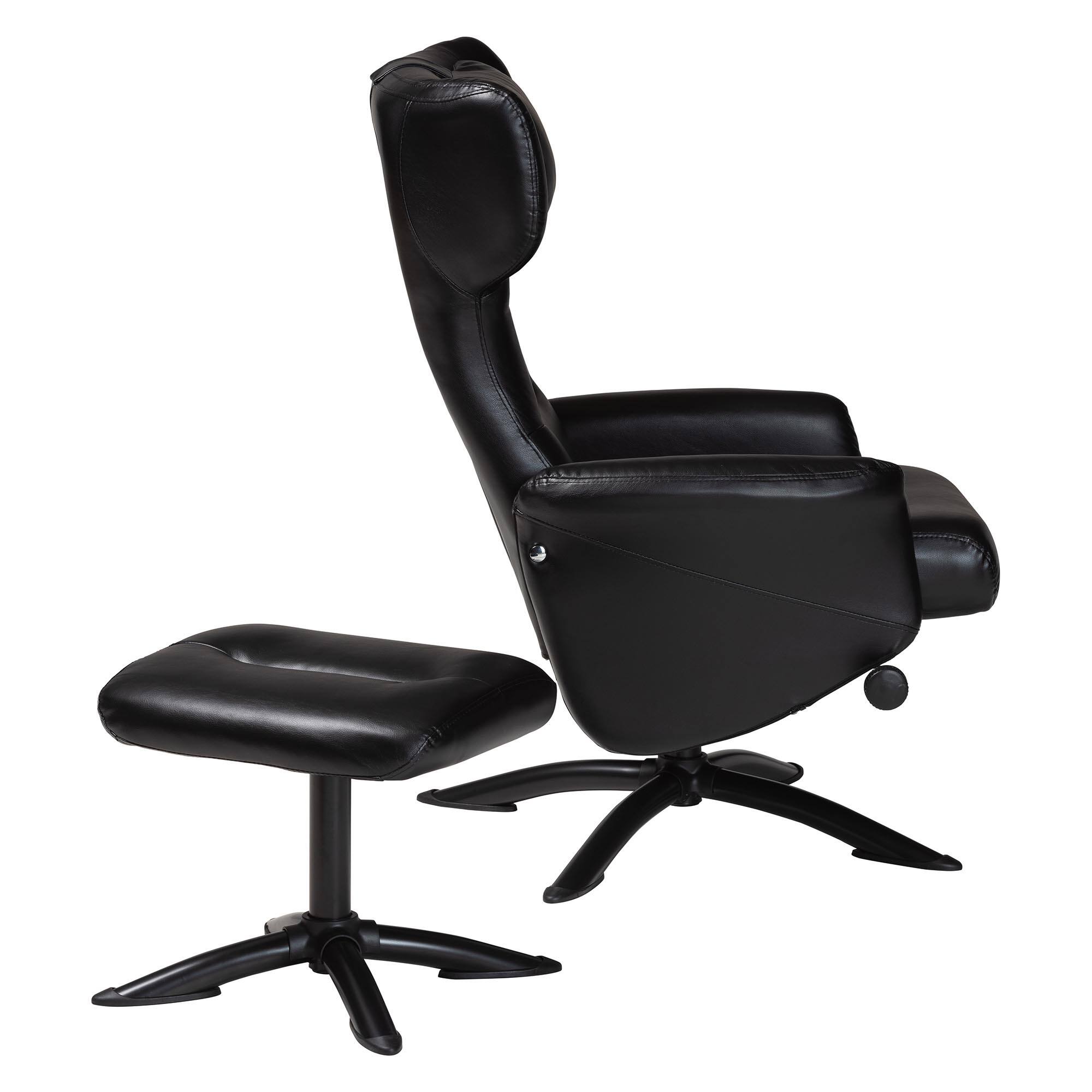 Back. Baxton Studio - Elwood Modern Faux Leather 2-Piece Lounge Chair and Footrest Set - Black.