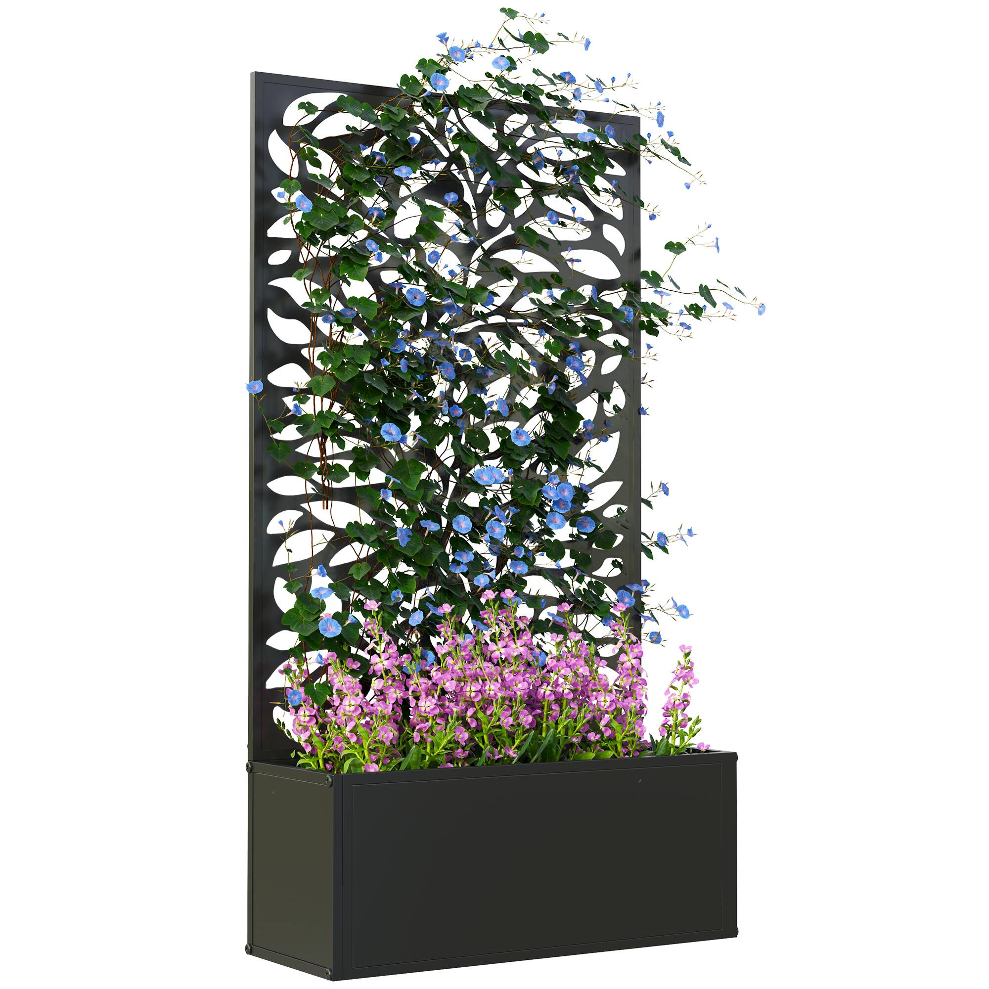 Outsunny - Metal Raised Garden Bed with Trellis for Climbing Plants, Freestanding or Wall Mounted Flower Bed with Privacy Panel - Black price history on PriceWatchPro