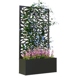 Outsunny - Metal Raised Garden Bed with Trellis for Climbing Plants, Freestanding or Wall Mounted Flower Bed with Privacy Panel - Black