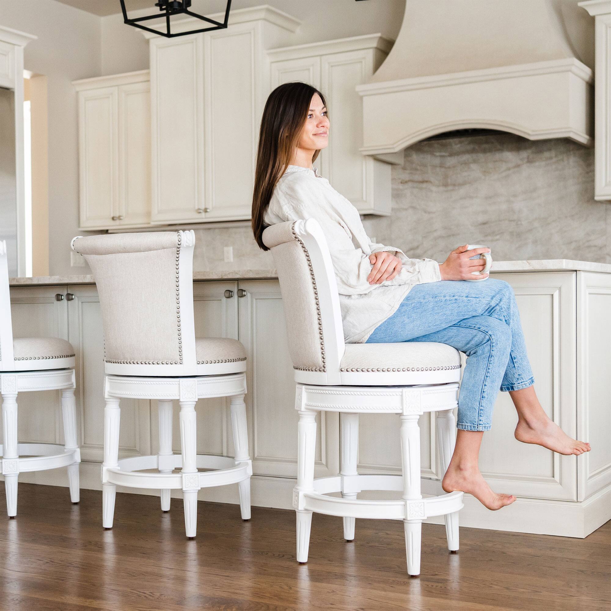 Alt View 10. Maven Lane - Maven Lane Pullman Wooden Swivel Kitchen Stool, Alabaster White Finish, Set of 2 - Alabaster White.