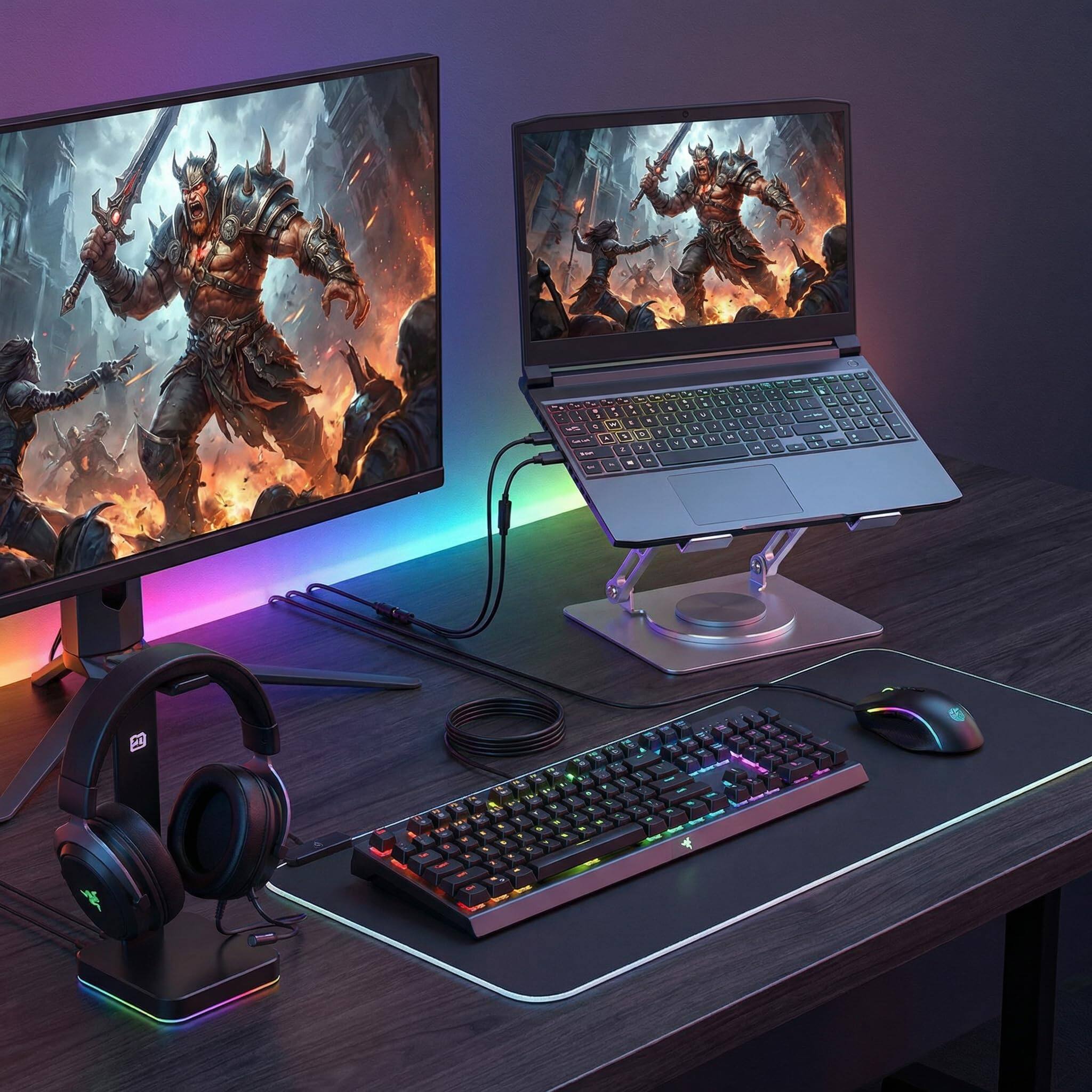 Alt View 3. HongFei - 360 Rotating Aluminum Laptop Stand, Adjustable & Foldable Ergonomic Computer Stand, Compatible with MacBook, iPad - Silver.