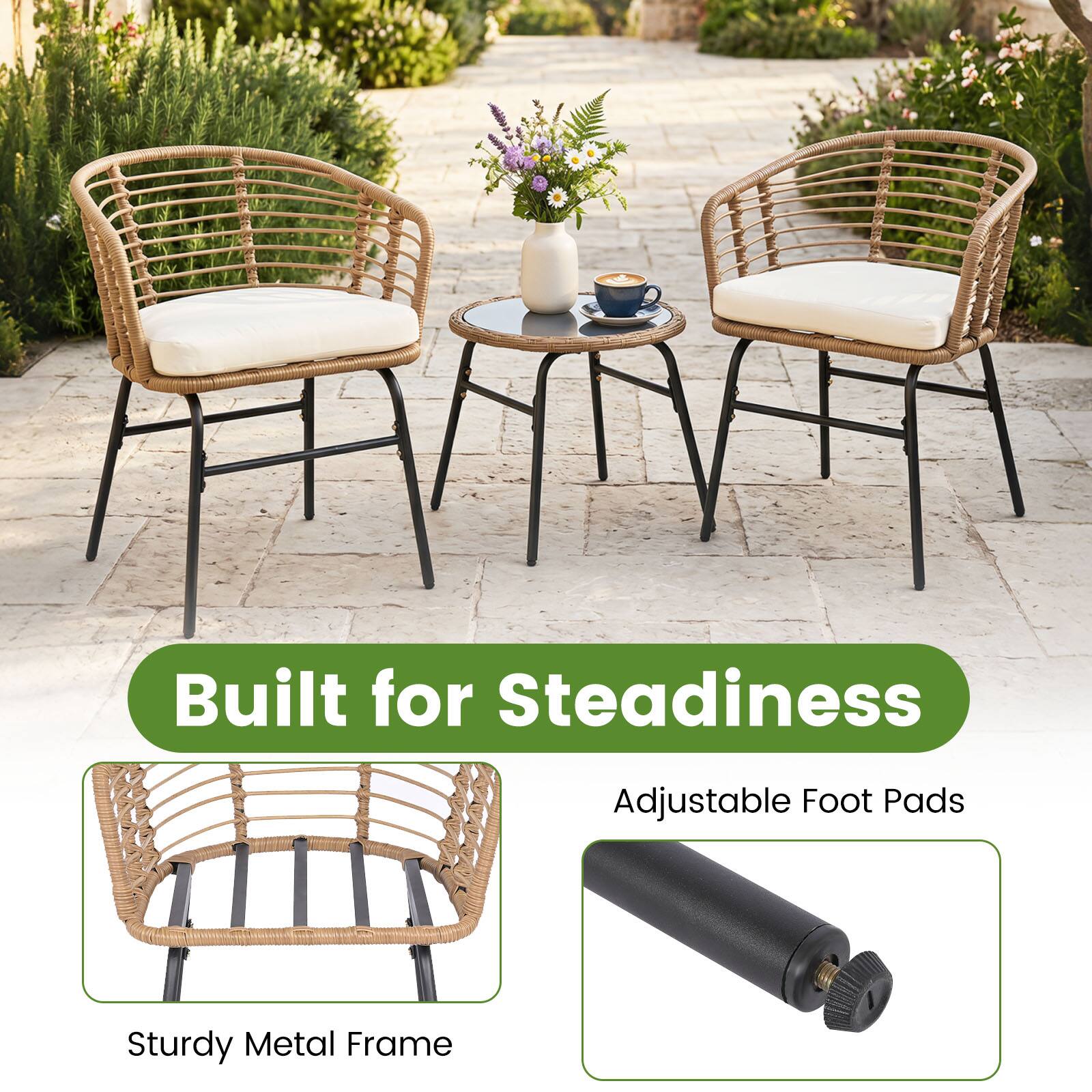 Built for Steadiness  
Adjustable Foot Pads  
Sturdy Metal Frame