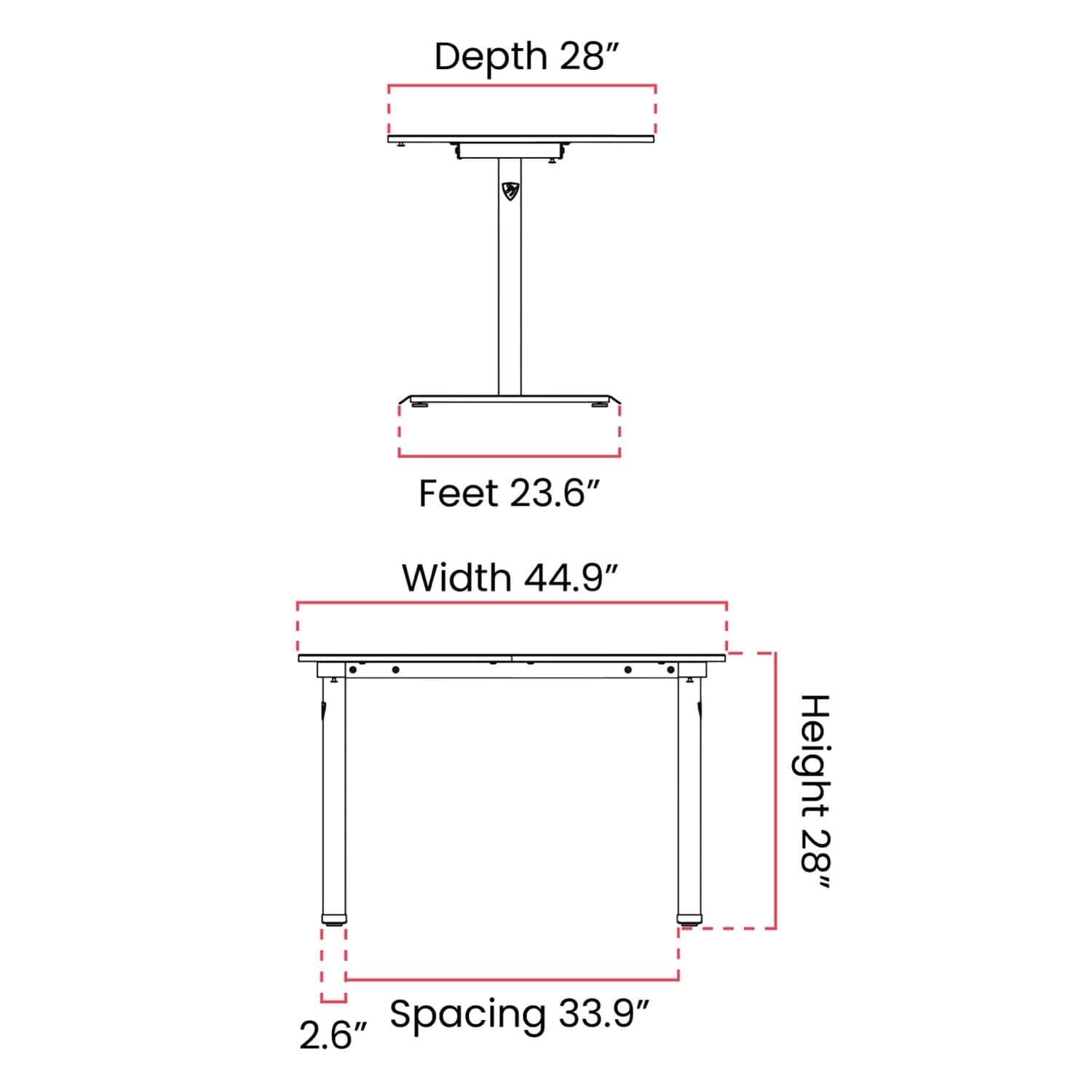 Depth: 28"
Feet: 23.6"
Width: 44.9"
Height: 28"
Spacing: 33.9"
2.6"