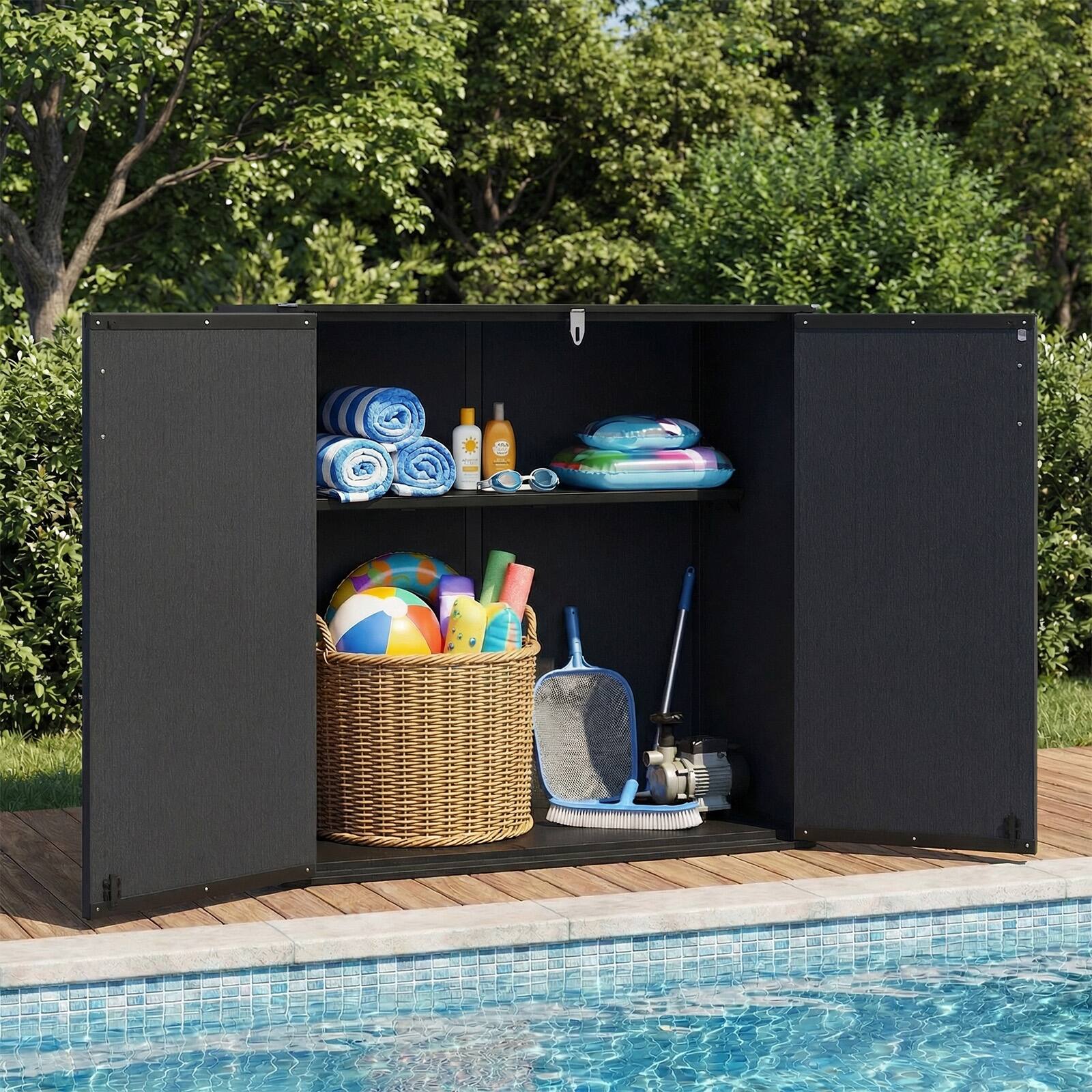 Alt View 4. Costway - Costway Outdoor Storage Shed, Cu.ft All-Weather Storage Box with Floor, Lockable Door - Black.