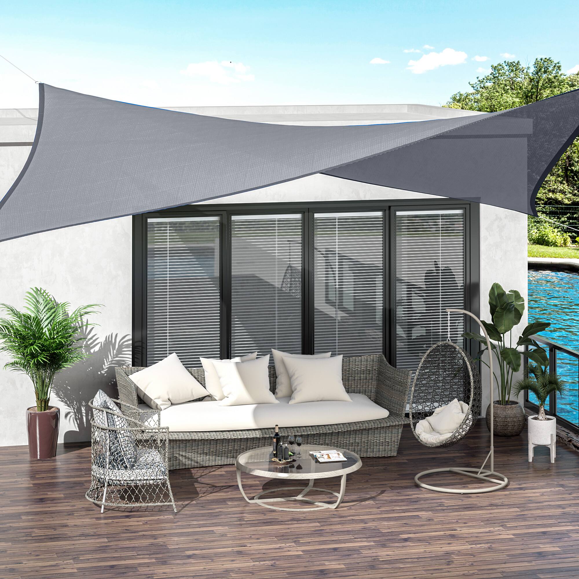 Alt View 1. Outsunny - 13' x 20' Sun Shade Sail Canopy Outdoor Shade Sail Cloth for Patio Deck Yard with D-Rings and Rope Included - Gray.