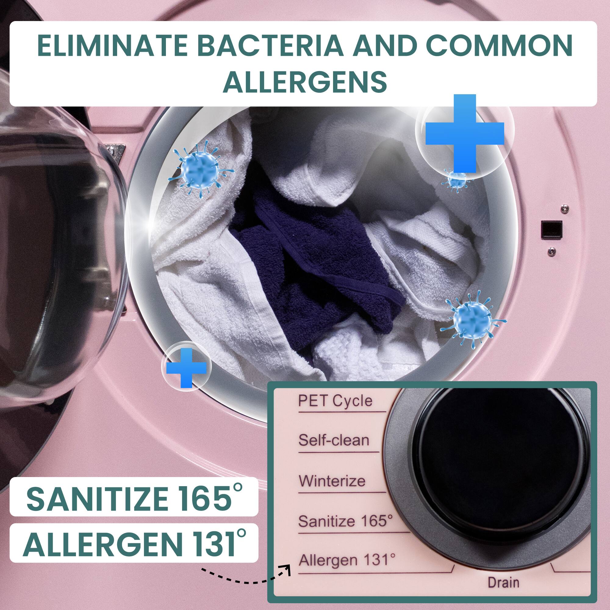 ELIMINATE BACTERIA AND COMMON ALLERGENS + + PET Cycle Self-clean Winterize SANITIZE 165 Allergen 131 Drain