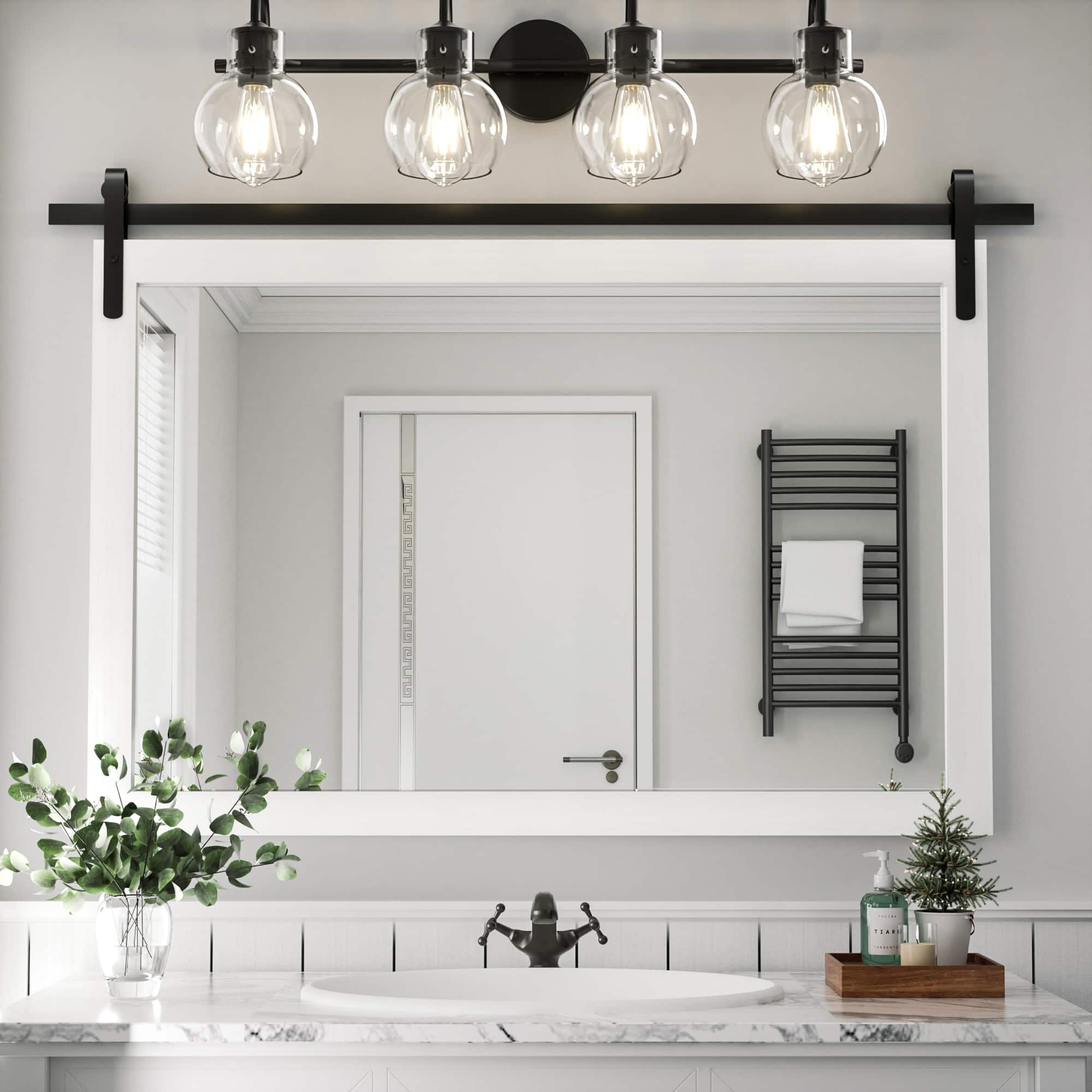 PAIHOME - Rectangular Mirrors 40"x26" Wood Frame Wall Mirror Bathroom Mirror Bedroom Vanity Mirror Living Room Decor - White