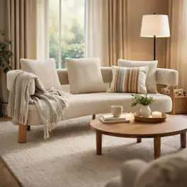 Ropilly - 76.5 Inch Curved Boucle Sofa, Modern 3 Seater Upholstered Beige Living Room Sofa - Beige