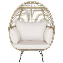 Gymax - Patio Rattan Oversized Wicker Egg Chair Stationary Lounge Basket w/ 4 Soft Cushions - Light Brown