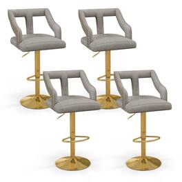 Gymax - 4 PCS Adjustable Swivel Bar Stool w/ Footrest 2-Layer Electroplated Metal Base Gray - Gray, Gold