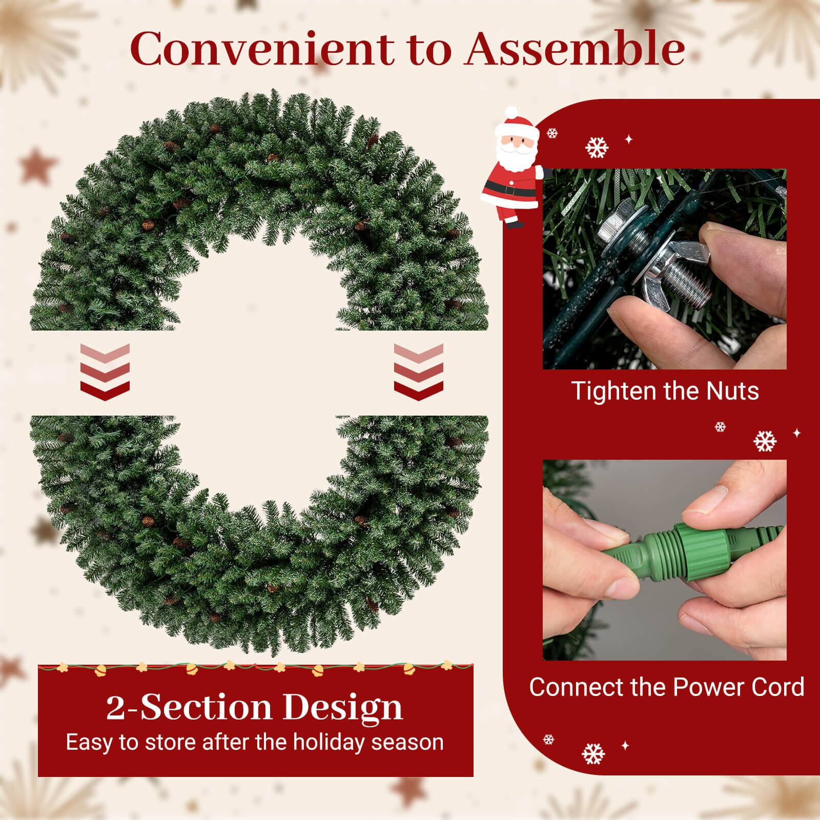 Convenient to Assemble

Tighten the Nuts

2-Section Design
Easy to store after the holiday season

Connect the Power Cord